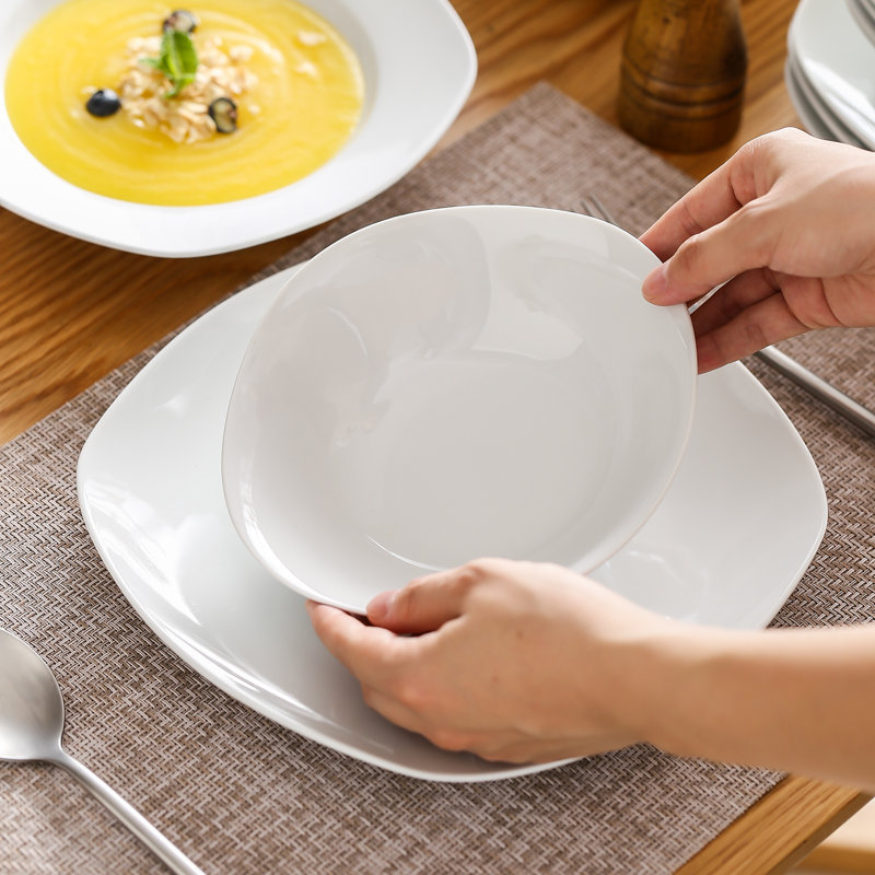 Elisa Series, 48-Piece Ivory White Porcelain China Dinnerware Set, Service For 12 