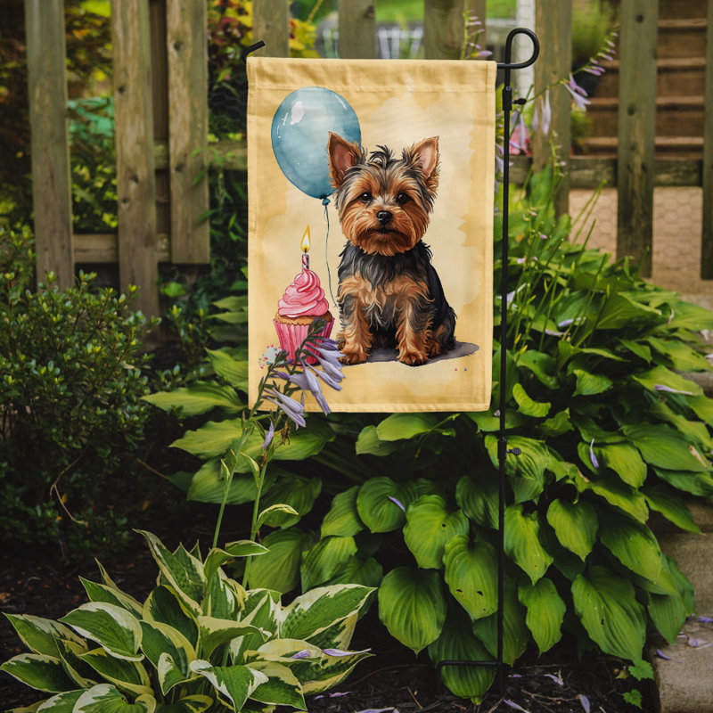 Drapeau de jardin «Happy Birthday», Yorkshire Terrier 