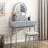 Elegant Gray Vanity Dresser With Led Lighted Mirror, 4 Drawers And Stool For Bedroom Luxury Decorative Piece Finish Padded Personalization-178760281