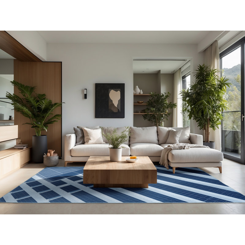 Soft Plush Ormes Solar Panel Array Modern & Contemporary Area Rug in Blue – SkyBlue Binding, 4x6