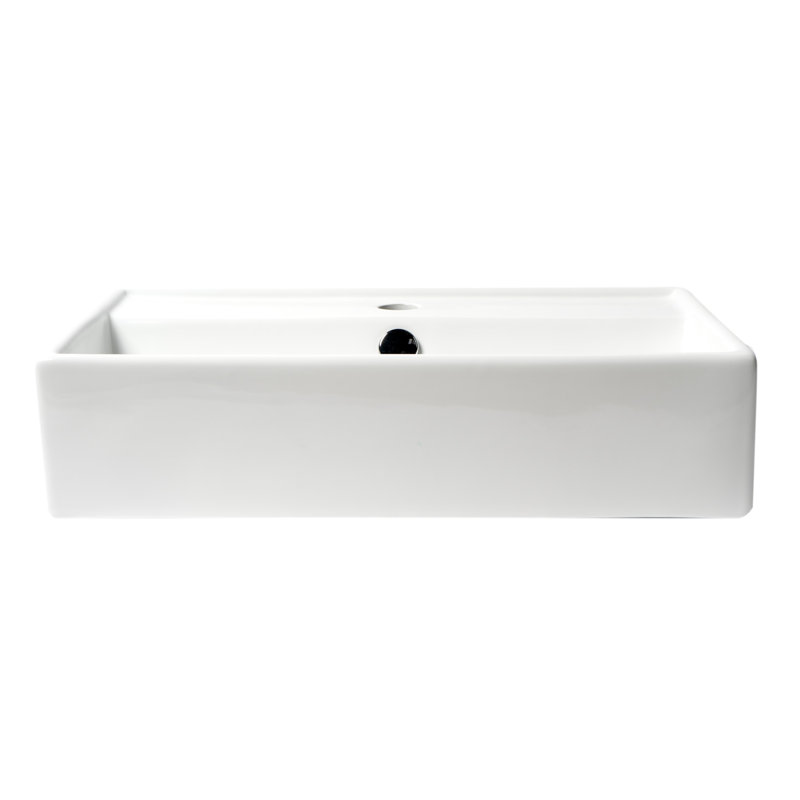 White Ceramic Rectangular Wall-Mounted Bathroom Sink with Overflow