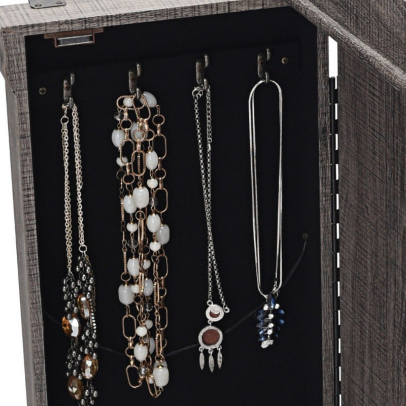 Armoire à bijoux debout avec 5 tiroirs et miroir rabattable
