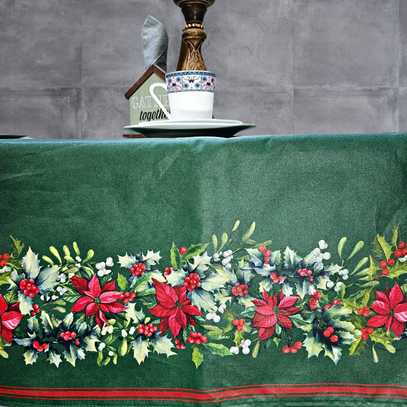 Jossalin Rectangle Floral Christmas Cotton Tablecloth, Green