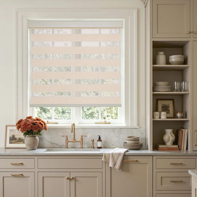 Cordless Window Blinds Light Filtering Zebra Blinds with Sturdy Aluminum Cover Roller Window Shades Dual Layer Light Control for Home & Office, Beige, 35" W x 75" H