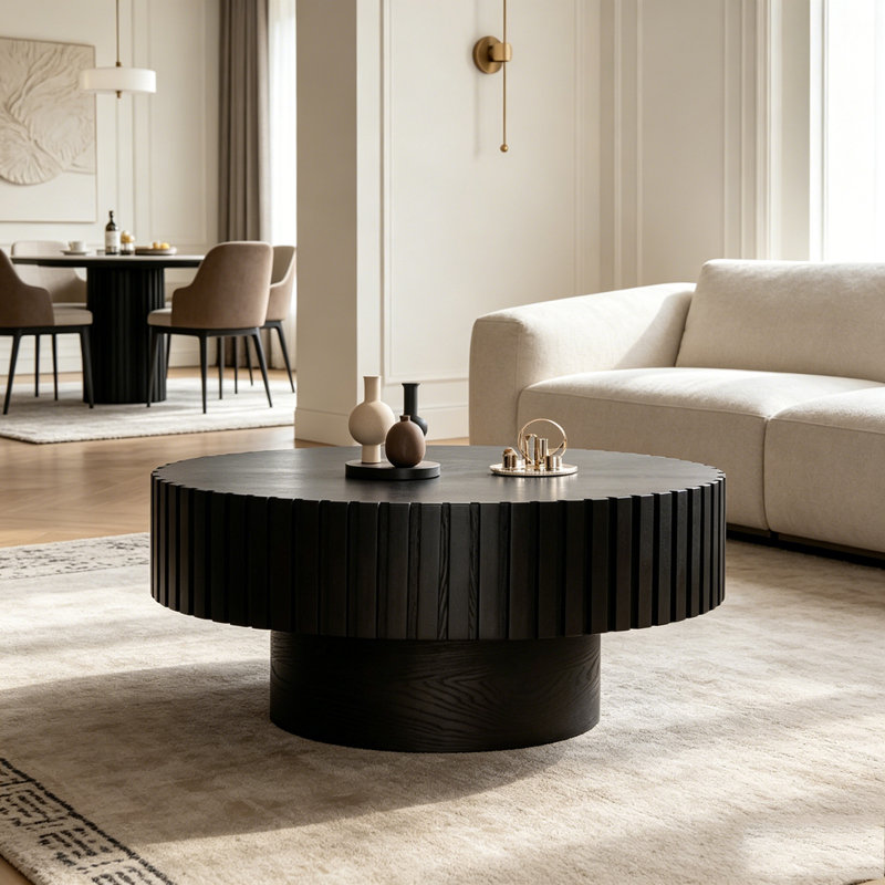 Round Coffee Table, Walnut,Walnut+black