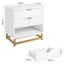 Commode 3 tiroirs, grande commode pour la chambre à coucher, commode en bois avec 3 grands tiroirs, commodes modernes avec poignées en métal doré pour le couloir-69588909