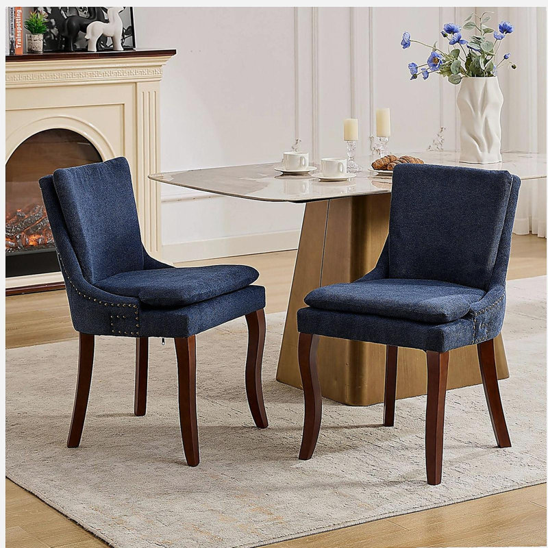 Modern Dining Table and Chair Set, Double Filled Decorative Side Armchair, with Middle Back and Arched Solid Wood Legs, Suitable for Living Room/Dining Room.