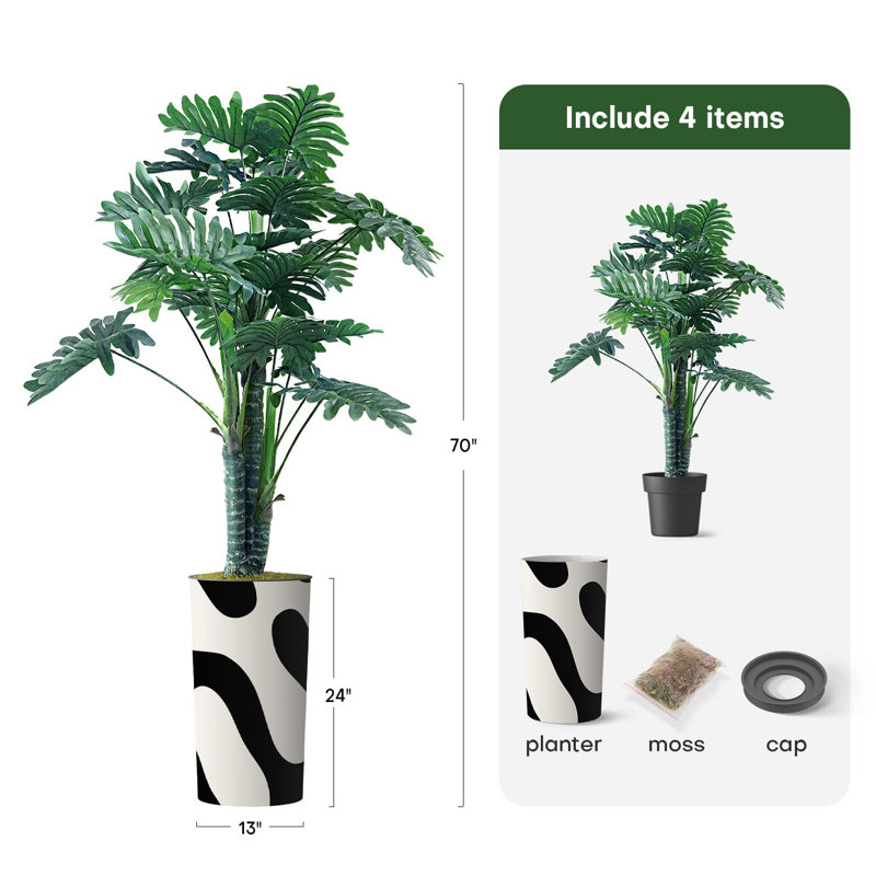 SIGNLEADER Artificial Floor Plants in Pot Fake Philodendron Tree Indoor and  Outdoor Decorative Silk Greenery | Wayfair