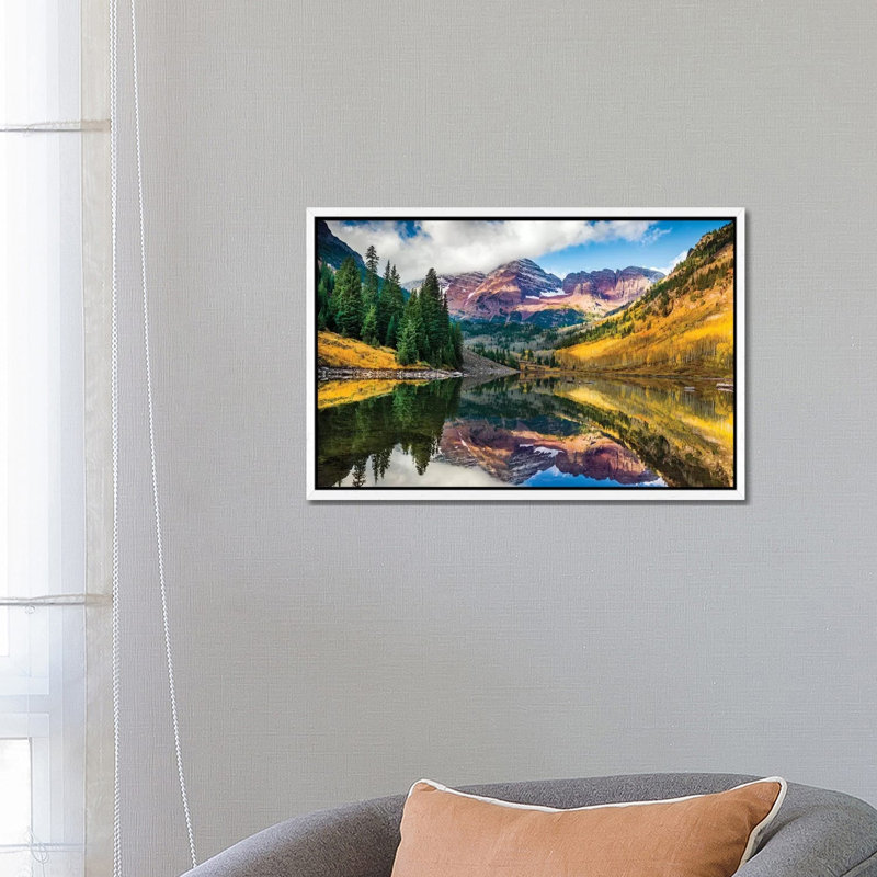 Maroon Bells, Colourado by Susanne Kremer - Print on Canvas, 66.04 cm H x 45.72 cm W, White Framed