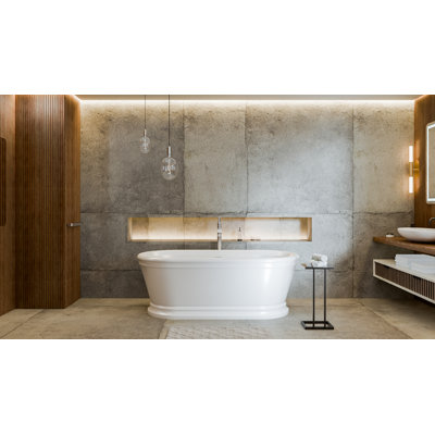 DreamLine Abbey 66 3/4 in. L x 31 1/2 in. W x 23 7/8 in. H Acrylic Double Ended Freestanding Tub, Brushed Nickel