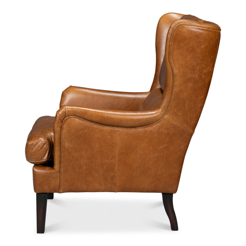 Elite Wingback Chair, Brown Genuine Leather