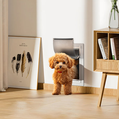 Pet Door for Wall with Lock and 3 Magnetic Flap System Metal Frame Small