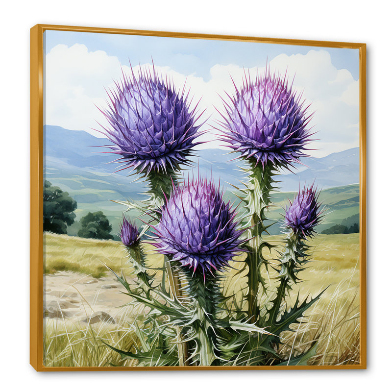 Champ de fleurs de chardon mauve - chardon, art mural, H 30 po x l 30 po, Or