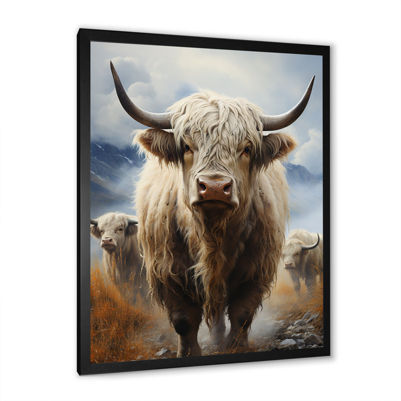 Yaks qui broutent dans la montagne sur une impression sur toile, Cadre simple noir, H 40 po x l 30 po x P 1,5 po