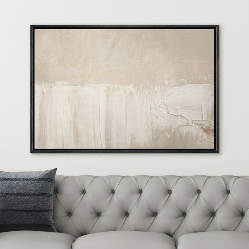 «Soft Neutral Cream Minimal Abstract Light Brush Form», reproduction d'art encadrée sur toile, Cadre flottant noir