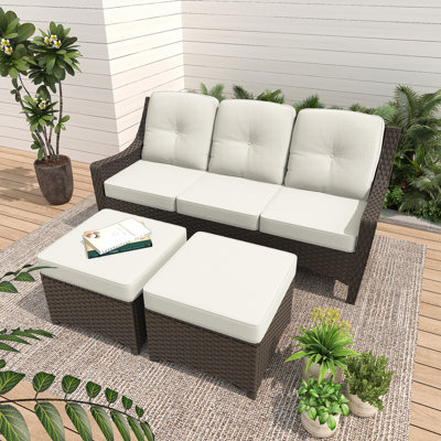 3 Piece Rattan Sofa Seating Group With Cushions