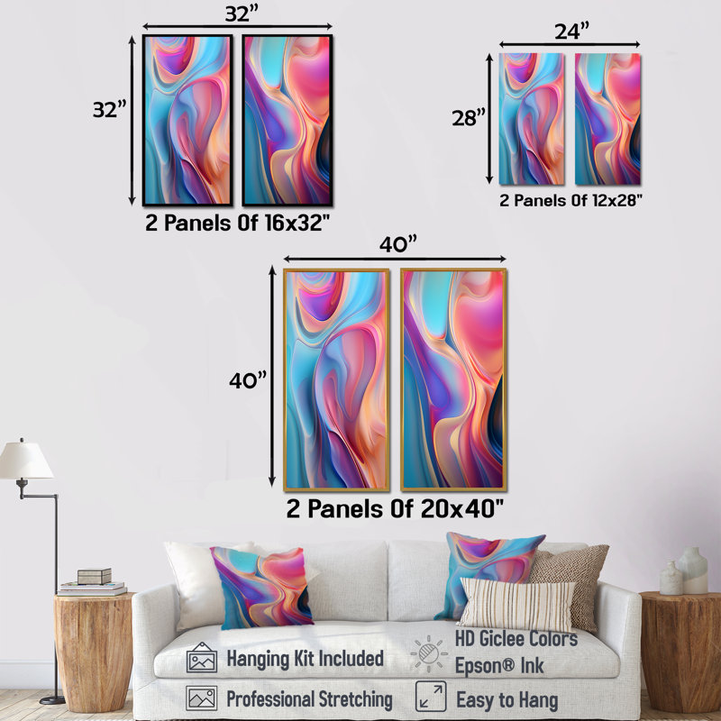 Ensemble transitionnel d'art moderne sur toile abstraite moderne rose et bleu IV, H 28 po x l 25 po, Toile tendue