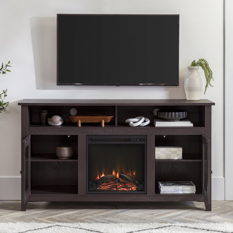 Kohn 58" 2-Door Media Console with Electric Fireplace, Espresso
