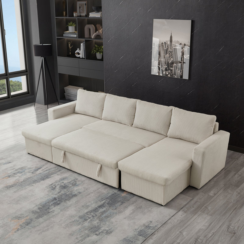 Canapé modulaire 3 pièces Jasimine, Velours côtelé beige