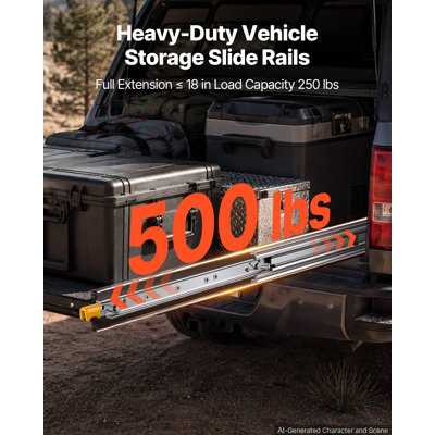 Heavy-Duty Drawer Slides, 26 inch 500 lbs with Lock Side Mount Rails, 3-Fold Full Extension Ball Bearing Rails, 1 Pair, Kitchen, Workbench, RV, Carbon Steel, Featuring Screws & Nuts