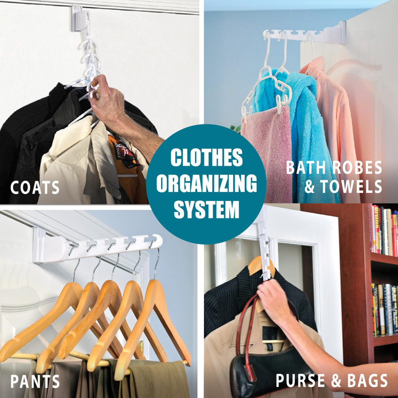Ensemble de 2 organisateurs de porte au-dessus de la porte pour cintres, crochets cascades peu encombrants, blanc