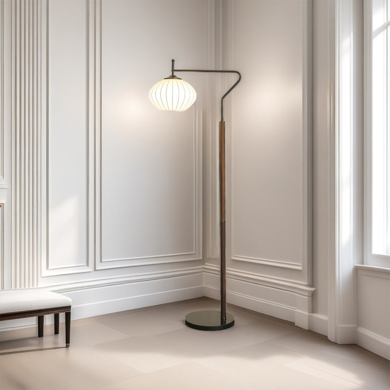 Mid-Century Style Walnut & Silk Floor Lamp
