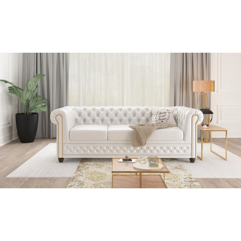  3 seater Chesterfield Sofa, White