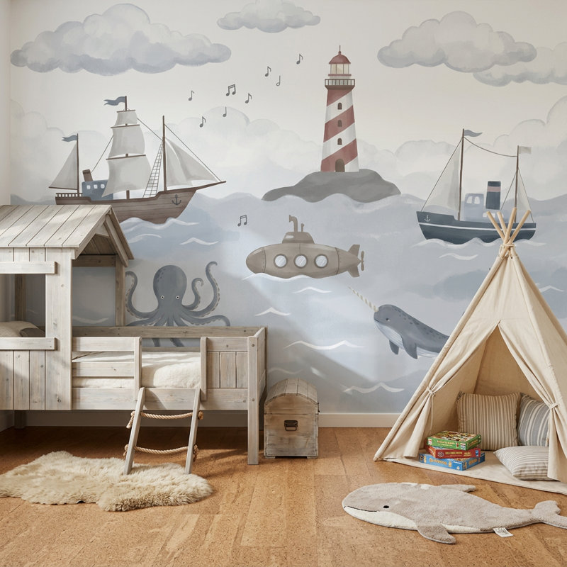 Décoration murale bord de mer amovible phare nautique, Non tissé, 160 po x 108 po