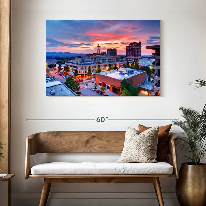 Centre-ville Rube Asheville au coucher du soleil, H 30 po x l 45 po
