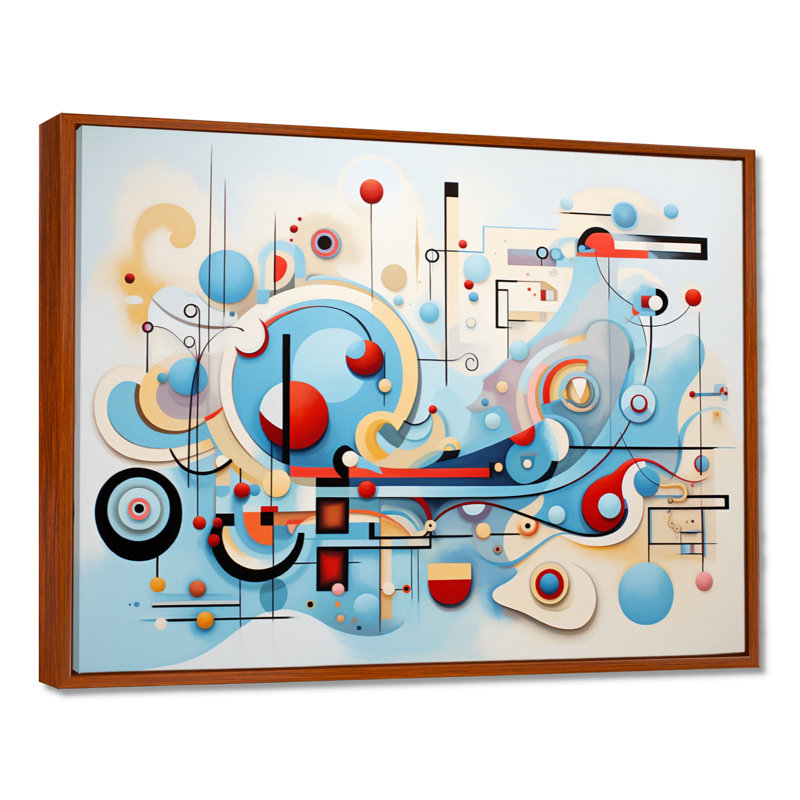 Mid-Century Symphony Blue Jazz I - décoration murale géométrique, Brown Floater Framed Canvas, 30" H x 40" W x 1.5" D
