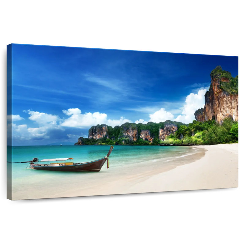 Bateau sur la plage Mehar en Thailande, H 24 po x l 36 po