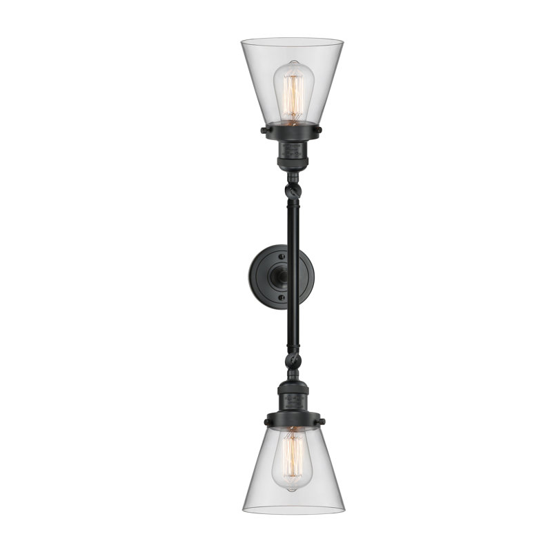 Éclairage de meuble-lavabo inclinable 2 lumières Cone, Ampoule incandescente rétro 60 watts, Clair, Noir mat