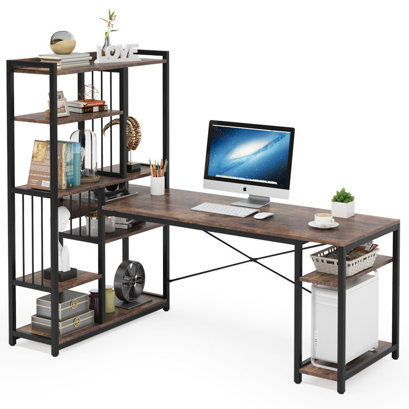 L-Shaped Metal Base Computer Desk, Rustic