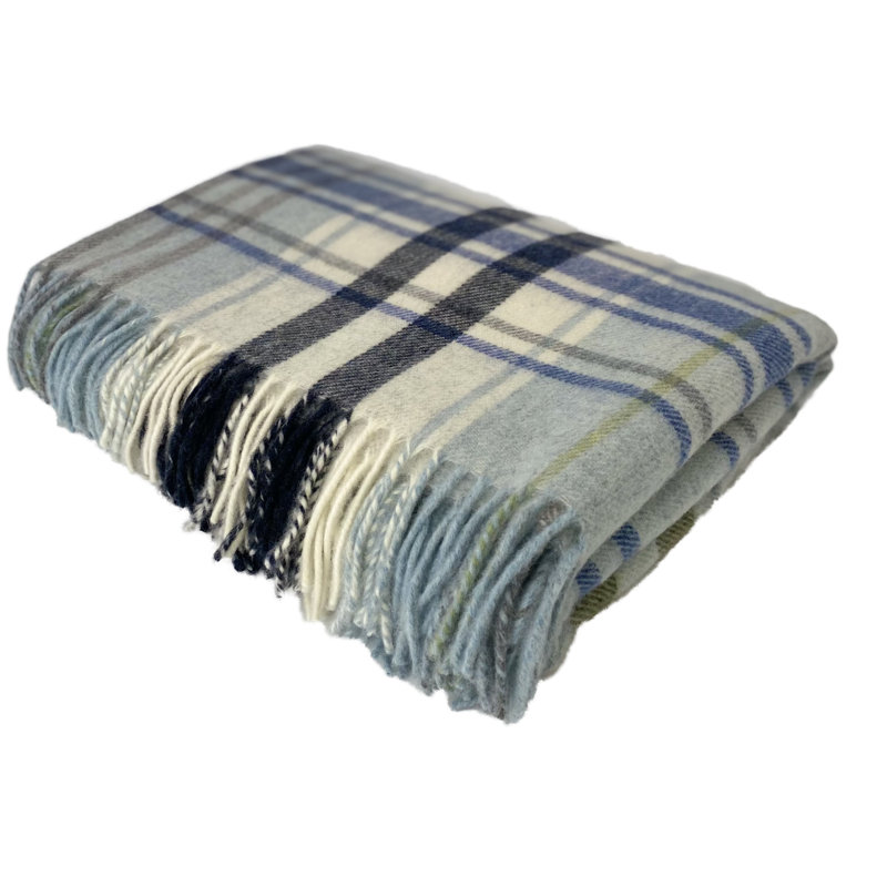 Jeté tissé en laine d'agneau Merino, Bleu / noir / gris / beige géométrique