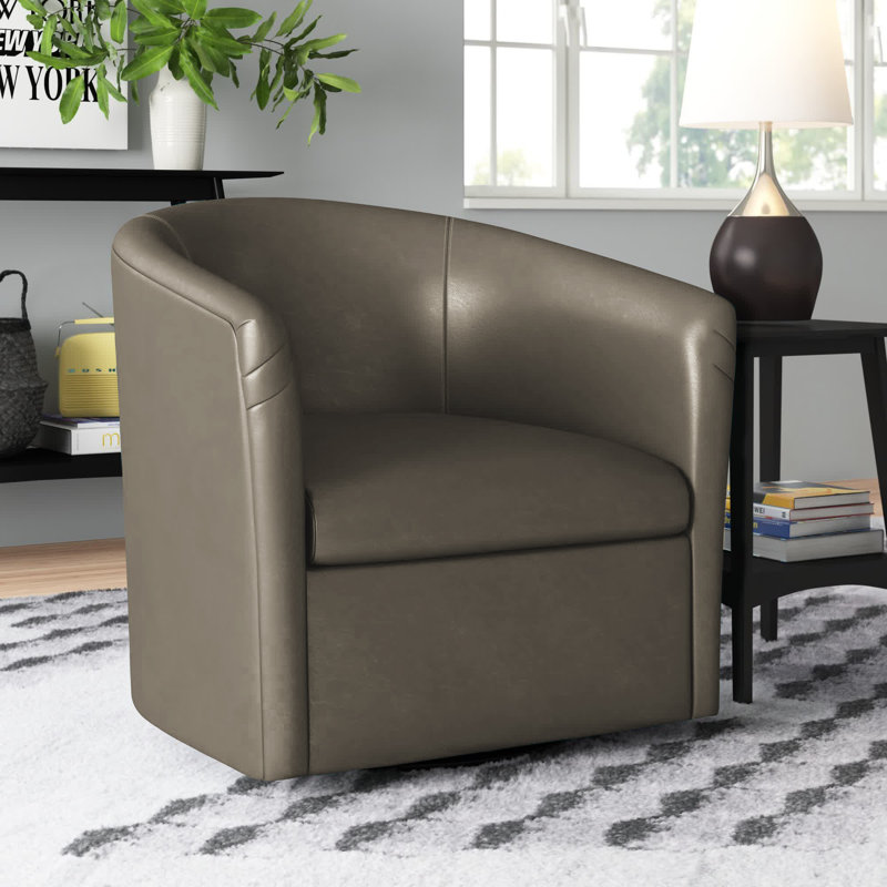 Fauteuil demi-tonneau pivotant de l 29,75 po Aaryahi, Similicuir étain