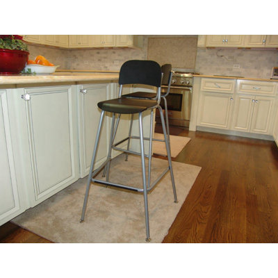 Beige Bar Stool with Wooden Seat