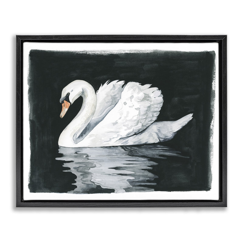 «Beautiful Swan Black Reflection» par Grace Popp - cadre flottant, impression sur toile, Cadre flottant noir de jais