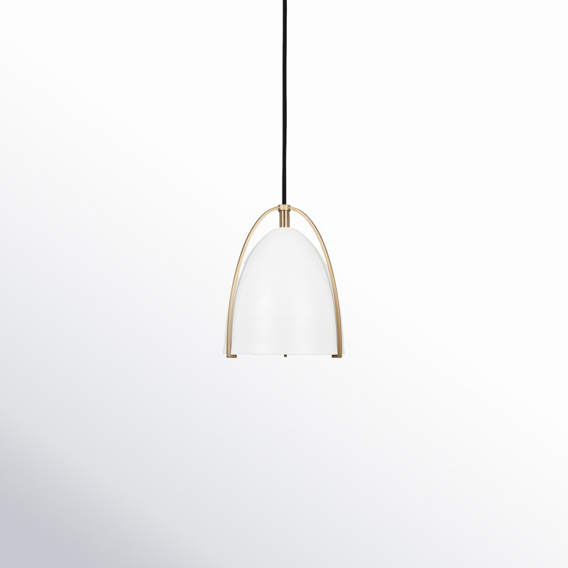 Luminaire suspendu conique à 1 lumière Nikki, Blanc, H 7,5 po x l 6,25 po x l 6,25 po, Laiton satiné