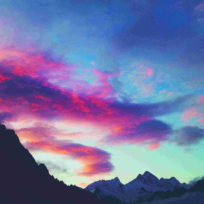 Montagnes, ciel - photographie sur toile tendue, H 12 po x l 12 po