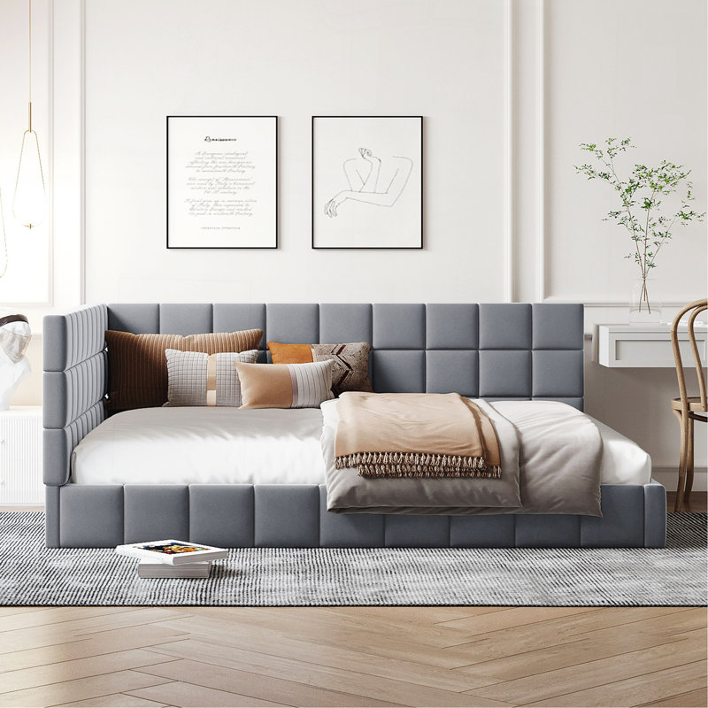 Upholstered Daybed/Sofa Bed Frame, Gray