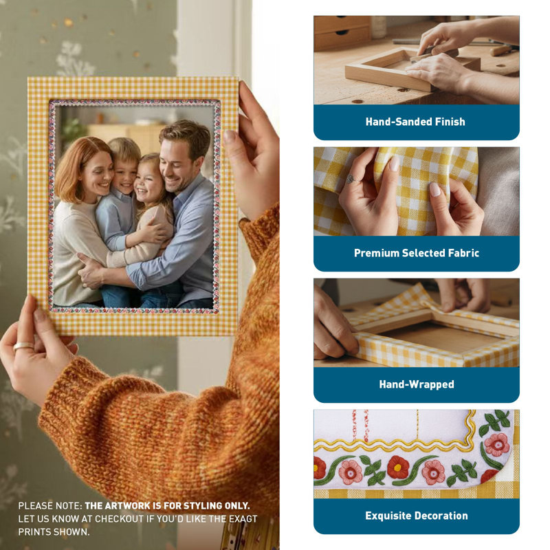 Cadre photo de famille coloré, cadres en tissu pour présentation sur table, Jaune, L 5 po x H 7 po