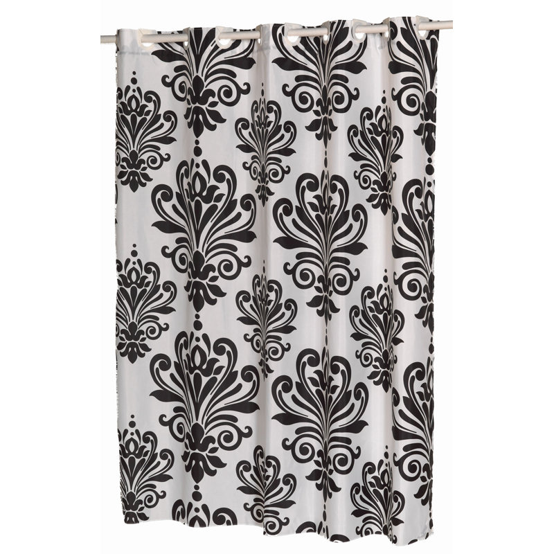 Rideau de douche simple Estey, Noir sur Blanc