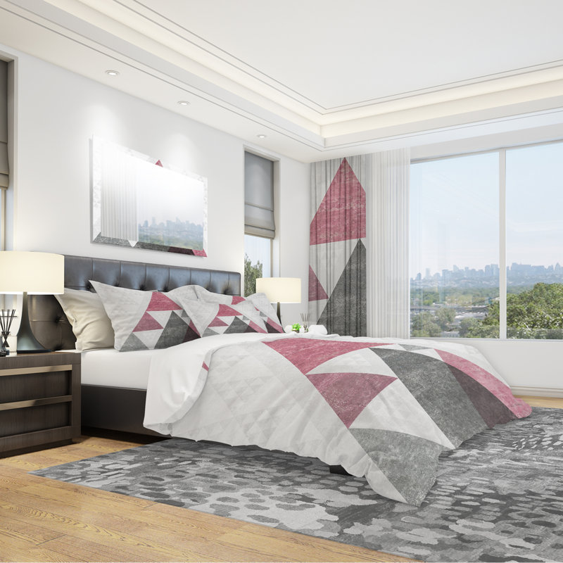 Ensemble de housse de couette moderne rose Mid-Century, Housse simple et 1 taie décorative