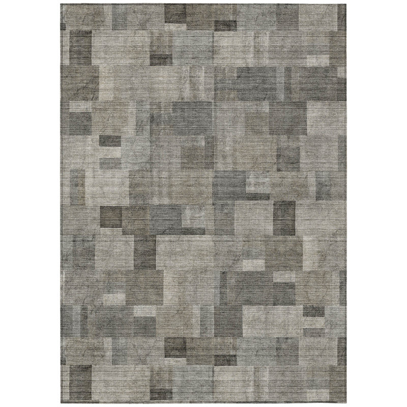Tapis d'intérieur lavable à motif géométrique beige 10 pi x 14 pi