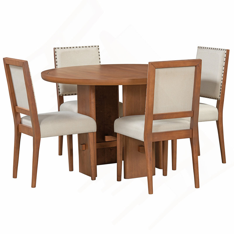 Ensemble de table de salle à manger 5 pièces pour 4 personnes, table de salle à manger de style minimaliste avec 4 chaises rembourrées en bois massif
