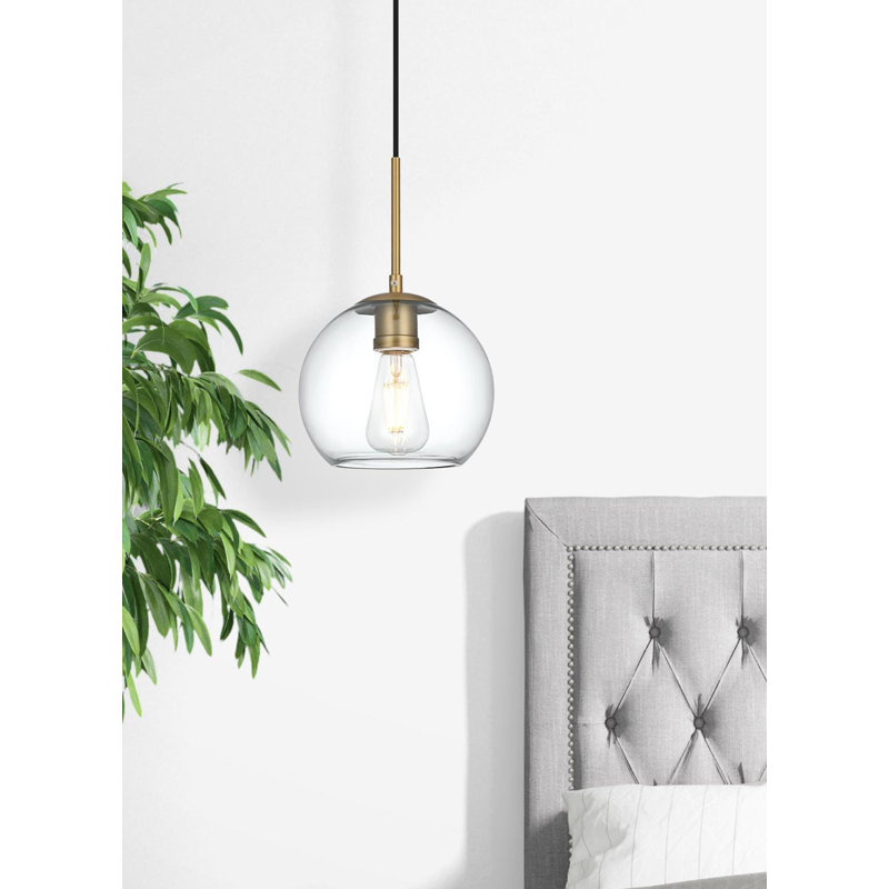 Luminaire suspendu sphérique simple à 1 lumière Snead, Transparent, H 68 po x l 7,9 po x P 7,9 po, Gold