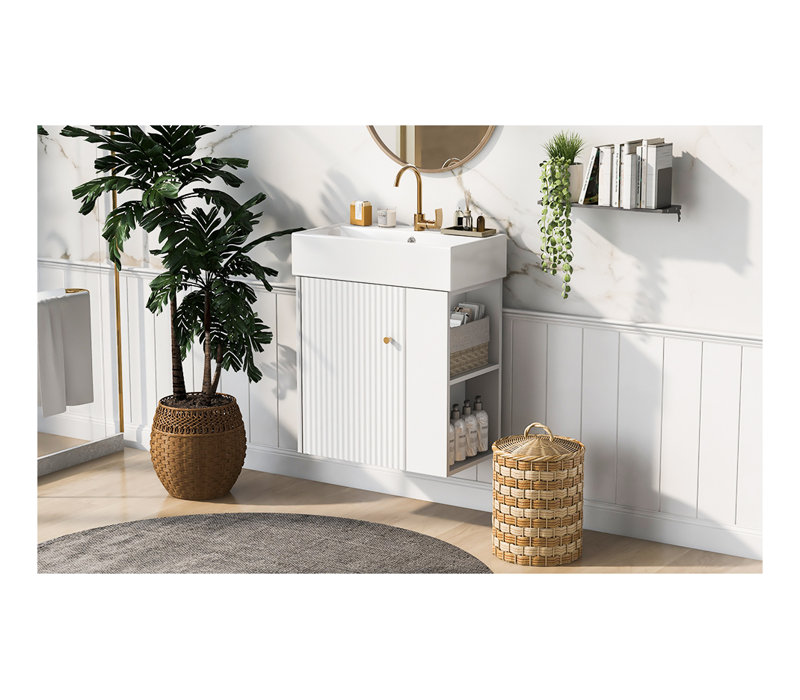 21.6-inch Modern Floating Bathroom Vanity with Ceramic Basin - Space-Saving Design with Soft Close Door for Small Bathrooms