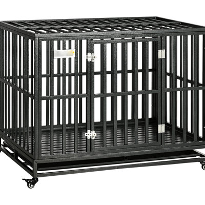 Très grande cage pour chien avec structure en métal et roulettes verrouillables, plateau facile et amovible, 45 po x 29,5 po x 35 po, pour les grands chiens