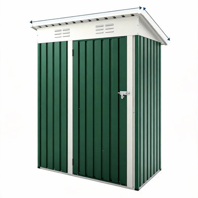 Metal Tool Shed with Single Door - Slanted Roof, Small Size, 5x3FT, Garden Storage, Outdoor Iron Tool Storage