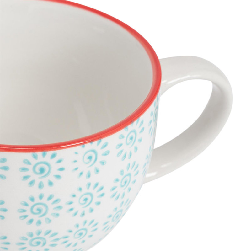 Porcelain Teacup and Saucer, 12, Turquoise/Red